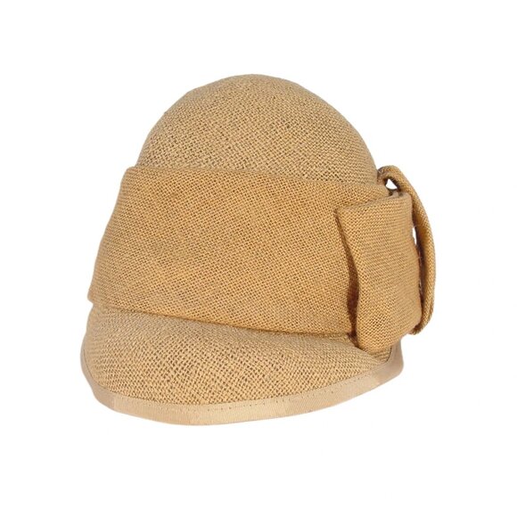 SANDRA PHILLIPPS London Vintage Burlap Bow Cloche Summer Hat O/S - Picture 7 of 11